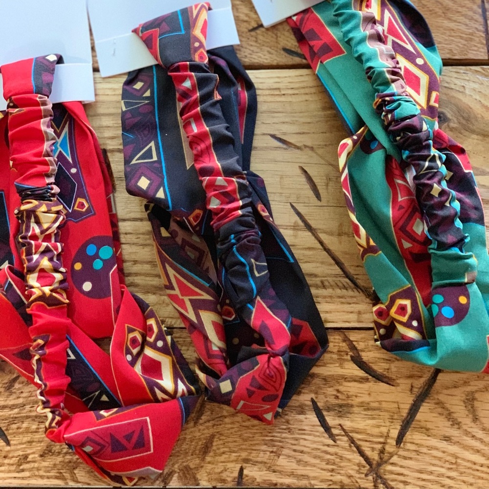 Tribal Print Headband ~ Multicolor, Scrunched back - Picture 4 of 6